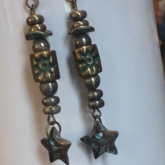 pyrite & patina star earrings handcrafted - Picture 12 of 14